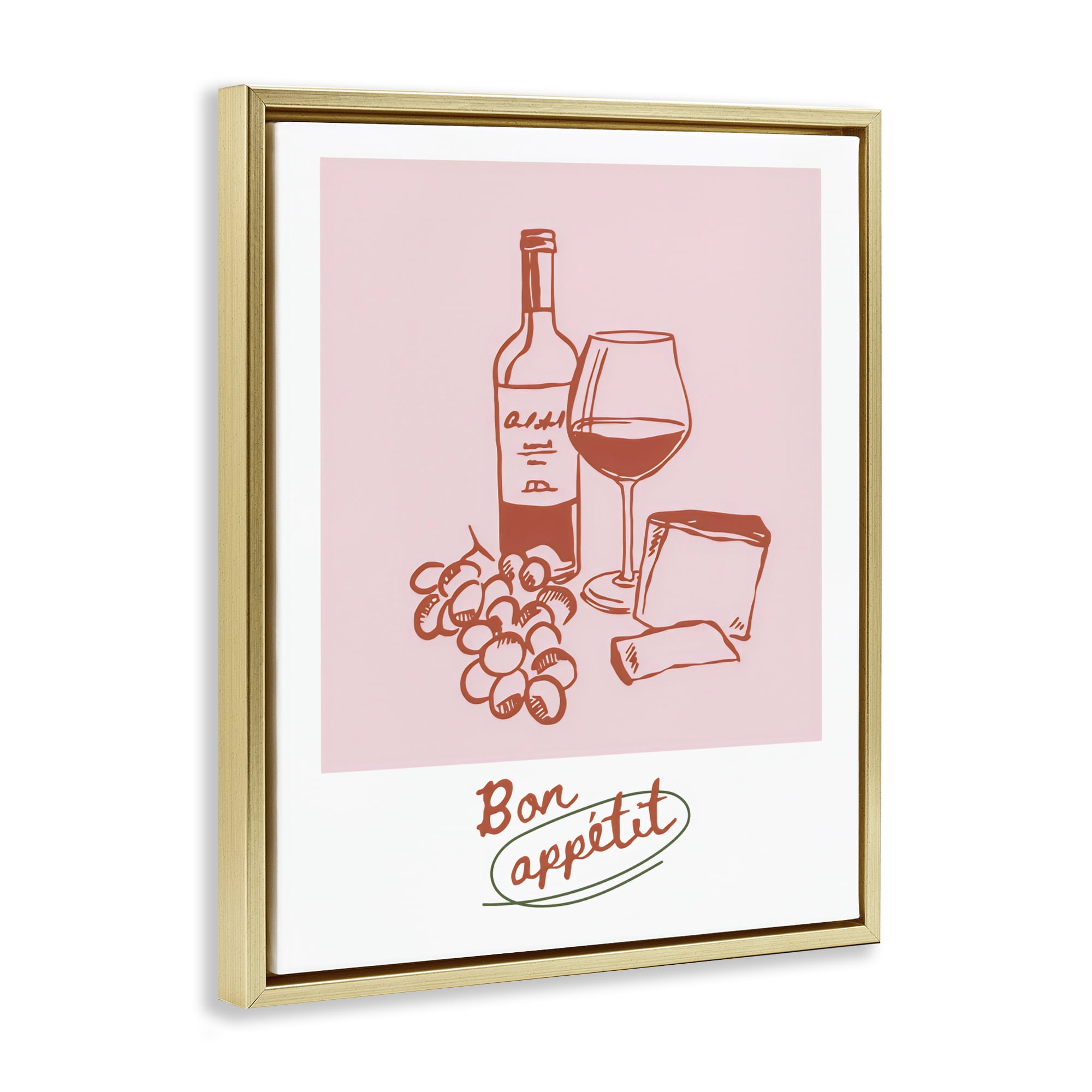 Stupell Industries Bon Appetit Wine & Grapes Gold Framed Floater Canvas Wall Art, design by The Prints Vibe