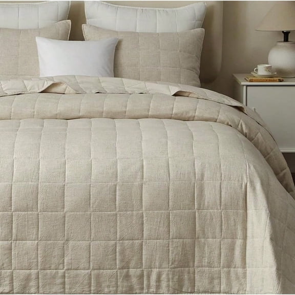 French Linen Quilt Queen 100 Linen Front/ 100 Cotton Back Pre-Washed Vintage Bedding for All Season Oversized European 3 Pieces  Bedspread