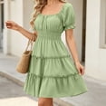 thumbnail image 2 of Dresses for Women 2026 Summer Off Shoulder Ruffle Mini Dress Casual A Line Dress Solid Ladies Short Dress, 2 of 10