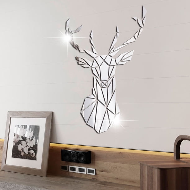 Pegatinas de pared acrílicas tridimensionales con cabeza de ciervo Sika para decoración de guarderías y habitaciones infantiles, autoadhesivas