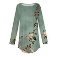 thumbnail image 3 of Green Young Adult Tops Women's Spring/Summer Flower Print Round Neck 3/4 Sleeve T Shirt Base Shirt Top Long Sleeve T Shirt Plus Size Tops for Women, 3 of 4