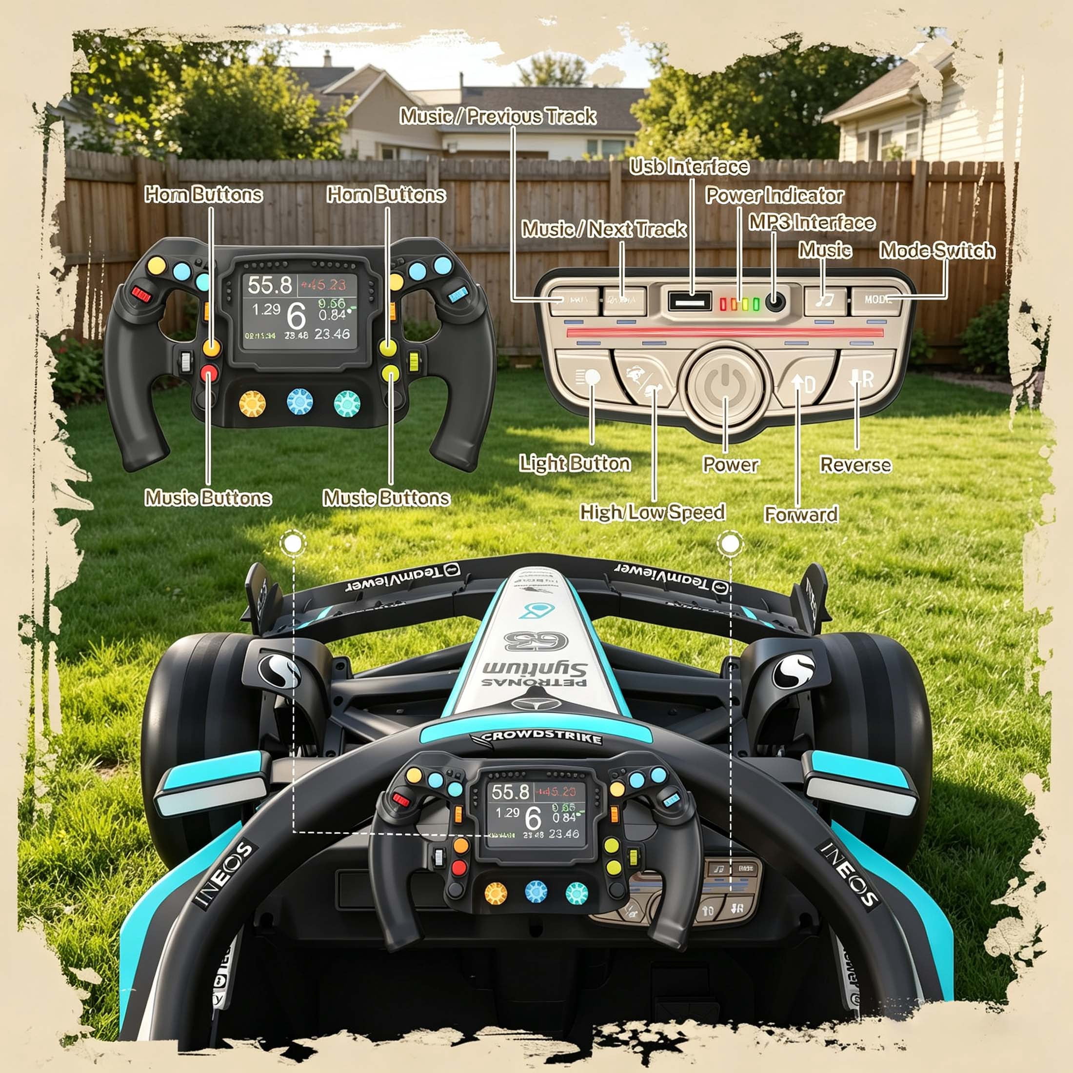Mercedes-Benz F1 W16 Electric Go Kart, iYofe 12V Go Kart for Kids with Remote Control, Soft Start & Soft Stop, Built-in Music, Bluetooth, Ride on Toys for Kids 3-5