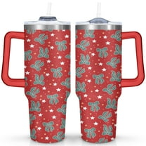 Red Christmas Bow Five-pointed Star 40 Oz Tumbler with Handle Lid and Straw Stainless Steel Double Walled Vacuum Insulated Cup Merry Christmas Gifts Tumbler for Women Men Friends Outdoor Indoor