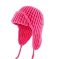thumbnail image 3 of Winter Wool Knitted Hat Adjustable Drawstring Dual Purpose Earflap Hat and Knitted Bag Slouch Beanie Baggy Skull Cap Hot Pink One Size, 3 of 4