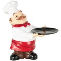 12" x 12" White Polystone Kitchen Decorative Figurine Chef Sculpture with Black Tray, by DecMode