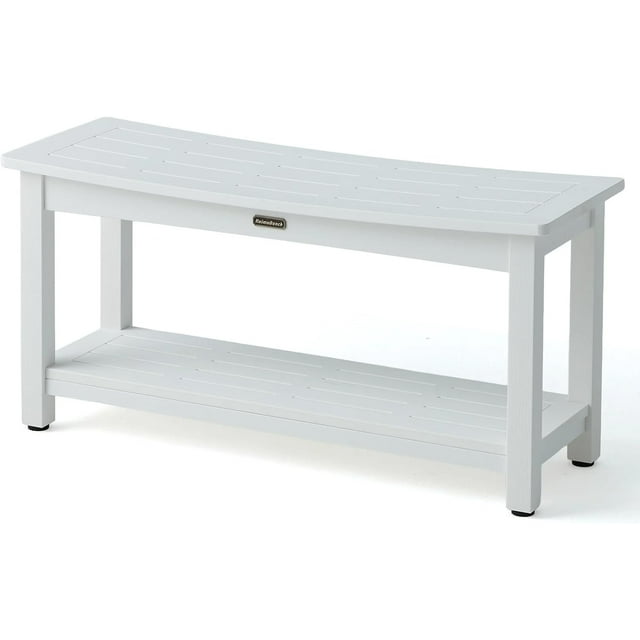 Shower Bench Seat for Inside Shower Poly Lumber Shower Stool for Shaving Legs Bathroom Shower Foot Rest with Storage Shelf Plastic Shower Chair Seat for with Adjustable Feet