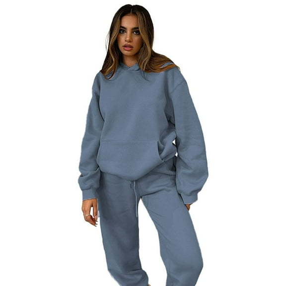 Babysbule Womens Pajamas Sports Sets Women's Hooded Long Sleeved Sweater Casual Two-piece Long Sleeved Round Neck Shirt/shirt Set Tops