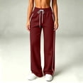 thumbnail image 4 of Inleife Women's Retro Sporty Sweatpants with Side Stripes Drawstring High Waist Wide Leg Trousers, Casual Track Pants with Pockets, 4 of 6