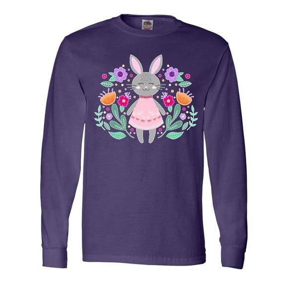 Inktastic Easter Scandinavian Bunny with Flowers Long Sleeve T-Shirt
