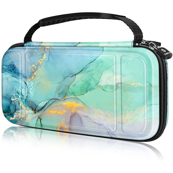 Fintie Carry Case for Nintendo Switch Lite 2019 - [Shockproof] Hard Shell Protective Cover Travel Bag with 15 Game Card / 2 Micro SD Card Slots, Inner Pocket for Switch Lite Console, Emerald Marble
