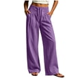 thumbnail image 3 of Horkkom Pants for Women Cotton High Waisted Drawstring Pants Casual Loose Pleated Pants with Pockets S, 3 of 7