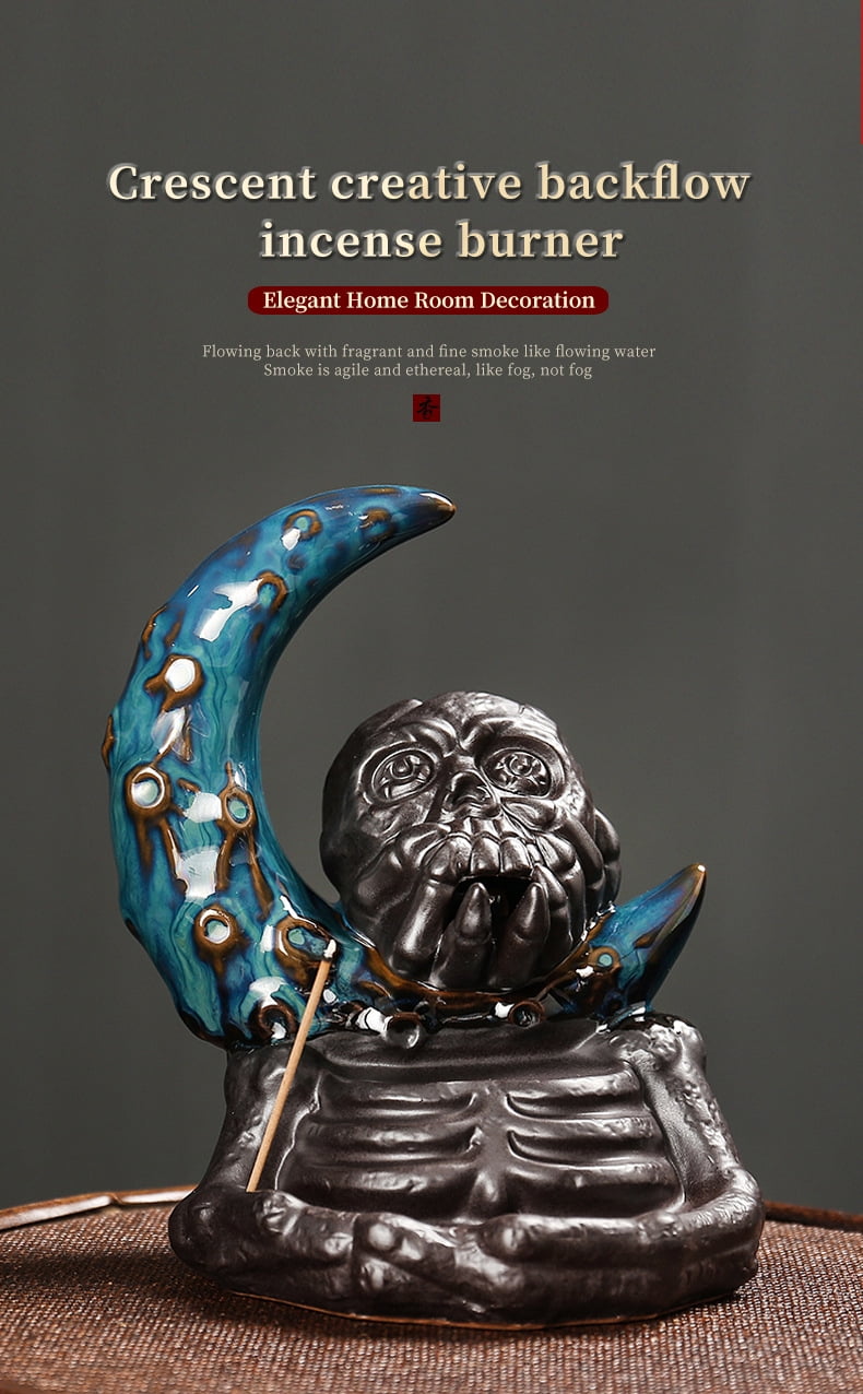 Backflow Incense Holder Burner Spooky Moon and Skull Incense Burner Waterfall Incense Burner Skull Decor