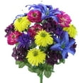 thumbnail image 1 of GPB7357-BL-FUCH-YW 24 Stems Faux Full Blooming Ranunculus, Lily, Hydrangea Mixed Flower Bush - Blue, Fuchsia & Yellow, 1 of 1