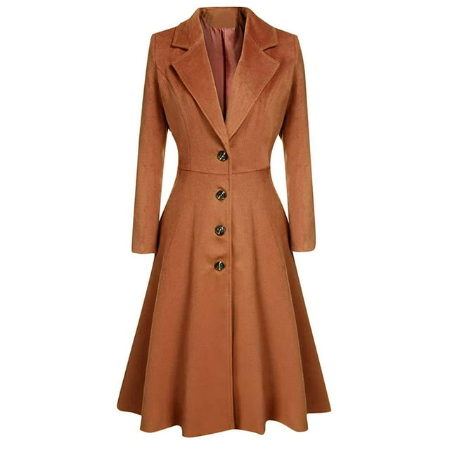 Womens Winter Lapel Button Long Trench Coat Jacket Ladies Overcoat Outwear