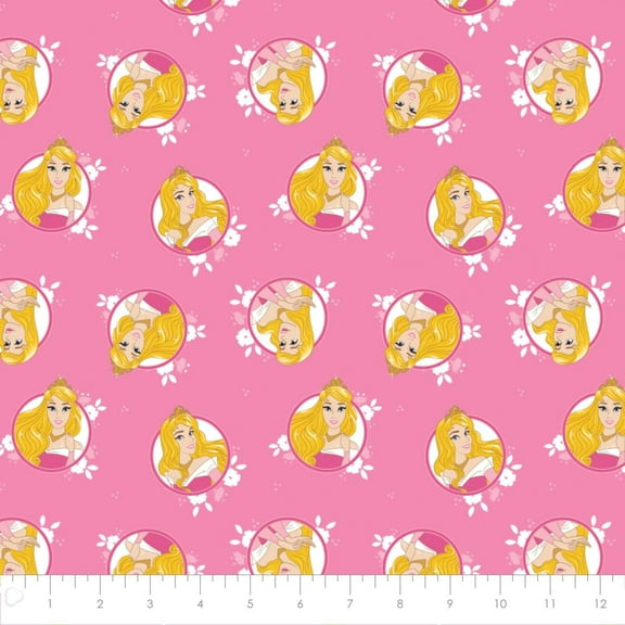 Disney Forever Princess Aurora in Circles in Pink Fabric by The Yard