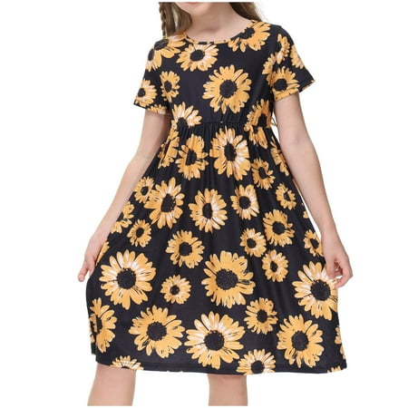 

Fesfesfes Toddler Kids Baby Girls Fashion Cute Short Sleeve Flowers Pattern Princess Dress On Sale