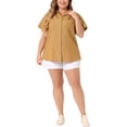 thumbnail image 2 of Agnes Orinda Women's Plus Workout Tops Chest Pocket Button Down Denim Casual Office Shirts Light Brown 4X, 2 of 5