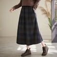 thumbnail image 6 of IWRICH Women's Vintage Plaid Pleated Wool Skirt Elastic Waist A-Line Midi Long Swing Skirt with Pockets Blue L, 6 of 7