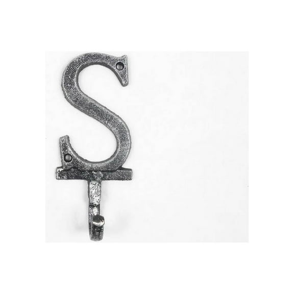 Rustic Silver Cast Iron Letter S Alphabet Wall Hook 6"