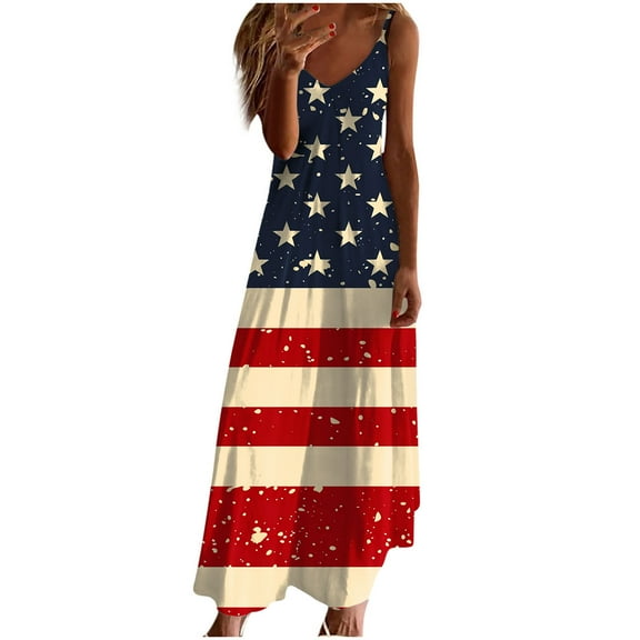 GERsome Women's Summer Dresses Beach Casual Sleeveless Floral Print Tank Loose Sundress 4th of July Women Sleeveless Dress