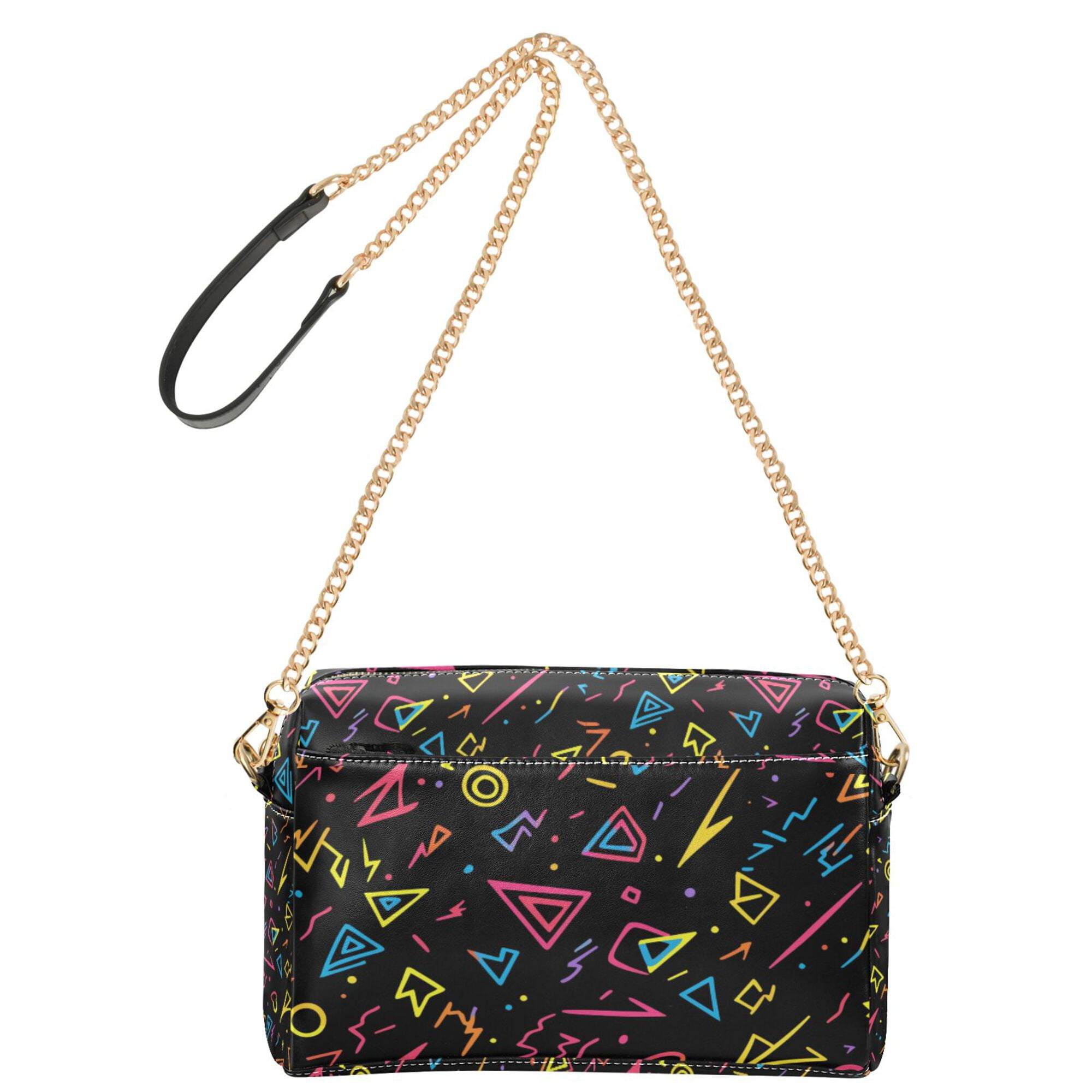 FORMRS Women Crossbody Purse with Chain Strap Vegan Leather Shoulder Handbag, Black Neon Lightning