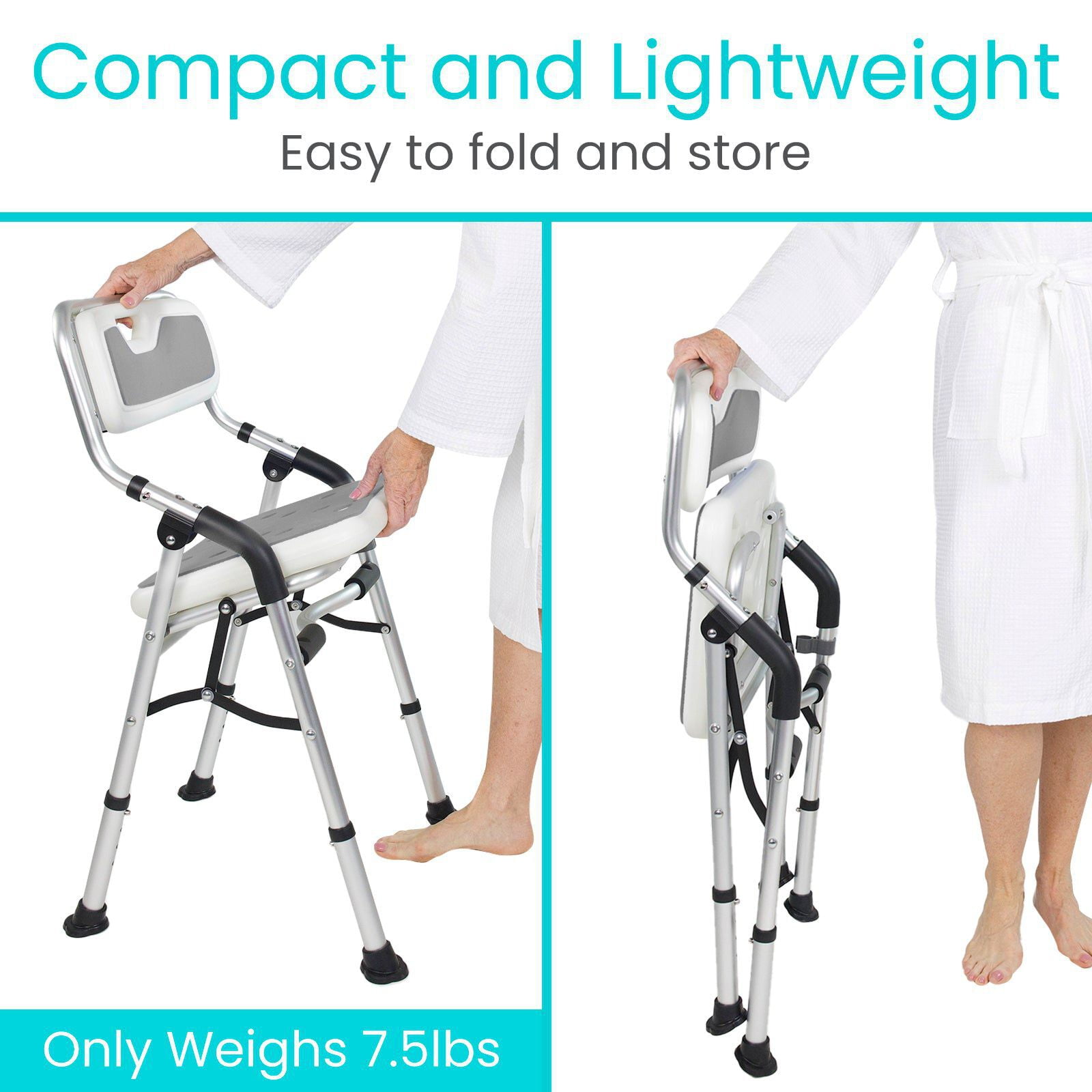 Vive Foldable Shower Chair for Elderly & Disabled – Portable Shower Seat with Back & Arms for Seniors & Handicap Use