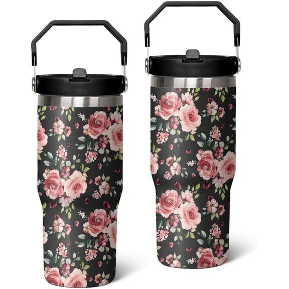 30oz Insulated Flower Tumbler with Handle, Featuring a Leak-proof 2-in-1 Lid and Straw, a Vacuum-insulated Travel Coffee Mug, Portable Stainless Steel Water Bottle, Suitable for Both Women and Men
