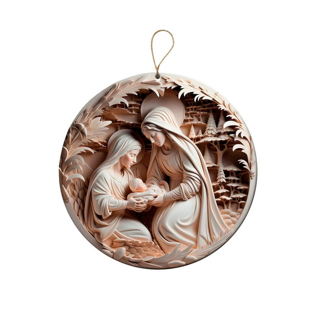Nativity Scene Ornament with Double-Sided Acrylic Printing for Christmas Tree Decoration, 3.15 Inch Religious Holiday Keepsake Gift