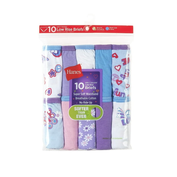 Hanes Girls Tagless Low Rise Briefs 10-Pack, 8, Assorted 