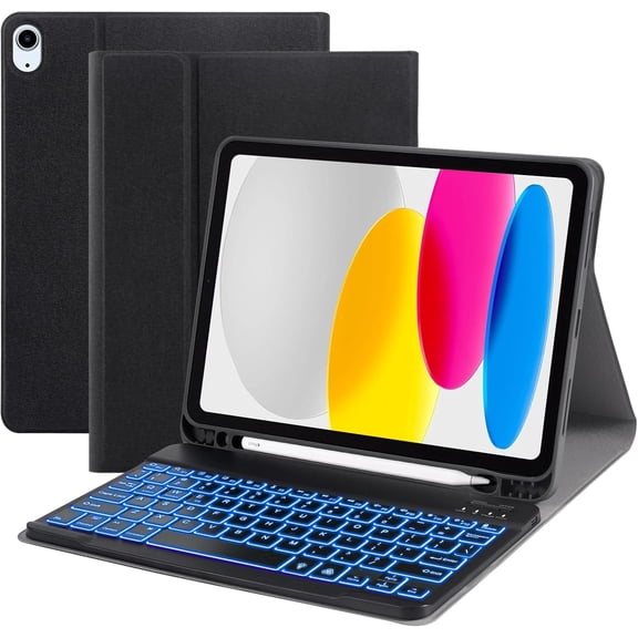 Keyboard Case for iPad (A16) 11-inch 2025/10.9 inch 10th Gen 2022, iPad 11th/10th Generation Case with Keyboard, Built-in Pencil Holder, Wireless Backlit Detachable