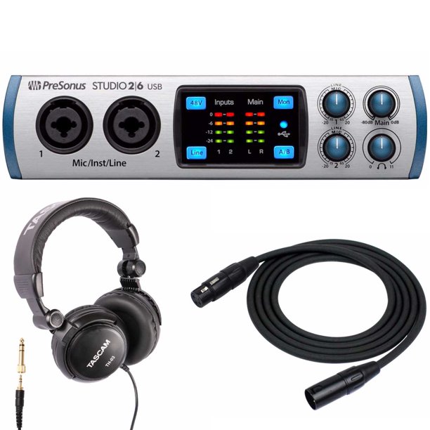 Presonus Studio 26 Usb 2x4 Midi Interface With Studio Headphones Xlr Cable Walmart Com Walmart Com