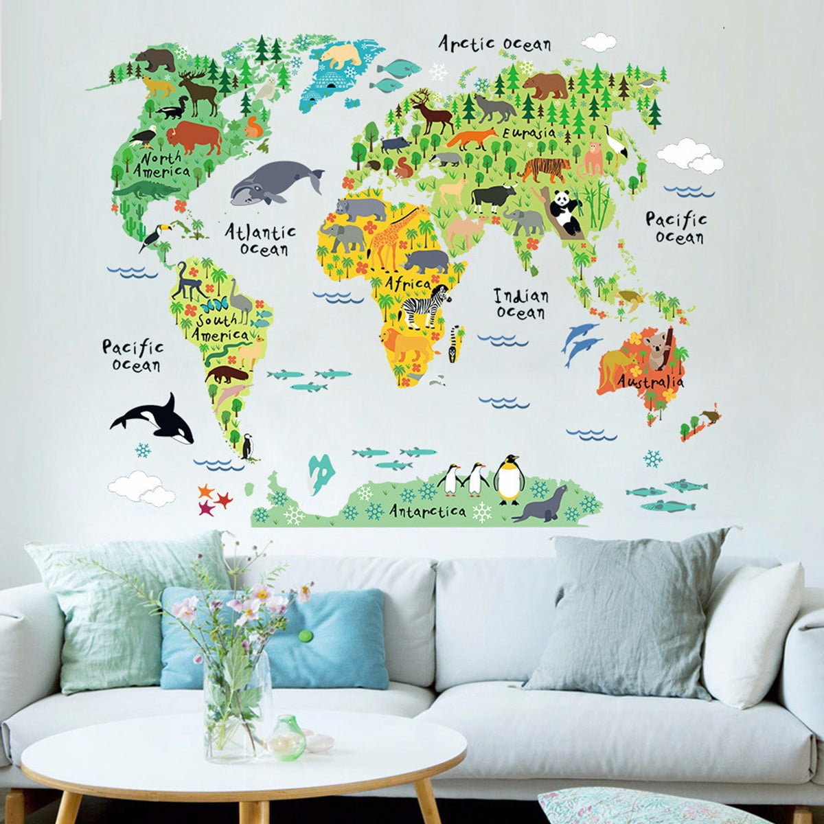 Colorful World Map Kids Room Office Wall Sticker Wallpaper Art Decals Nursery Decor Walmart Com Walmart Com
