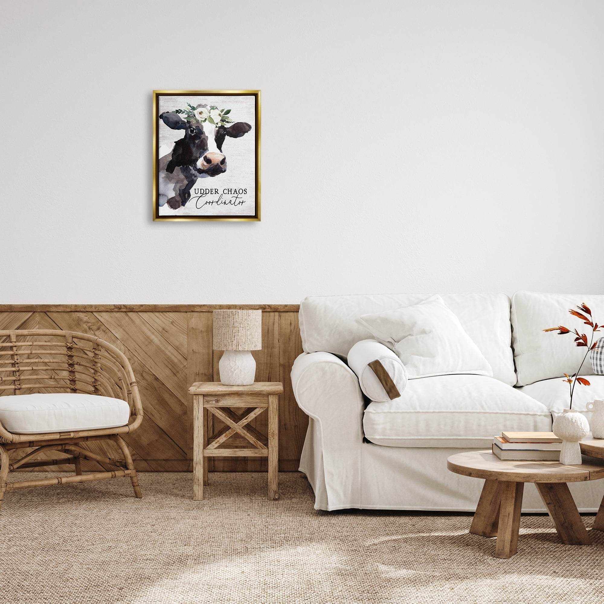 Stupell Industries Udder Chaos Coordinator Phrase Animals & Insects Painting Gold Floater Framed Art Print Wall Art, 17 x 21