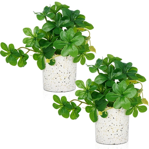 Set of 2 Artificial Umbrella Tree Plant Potted Schefflera Arboricola Small Faux Plant for Desk Shelf Home Office Décor