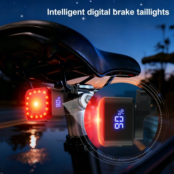 YTAKY Bike Tail Light with LED Display Screen, 1100mAH, USB-C Rechargeable, IP55 Waterproof Bicycle Taillight for Night Riding, Super Bright Rear Bike Light for Road Mountain, Cycling