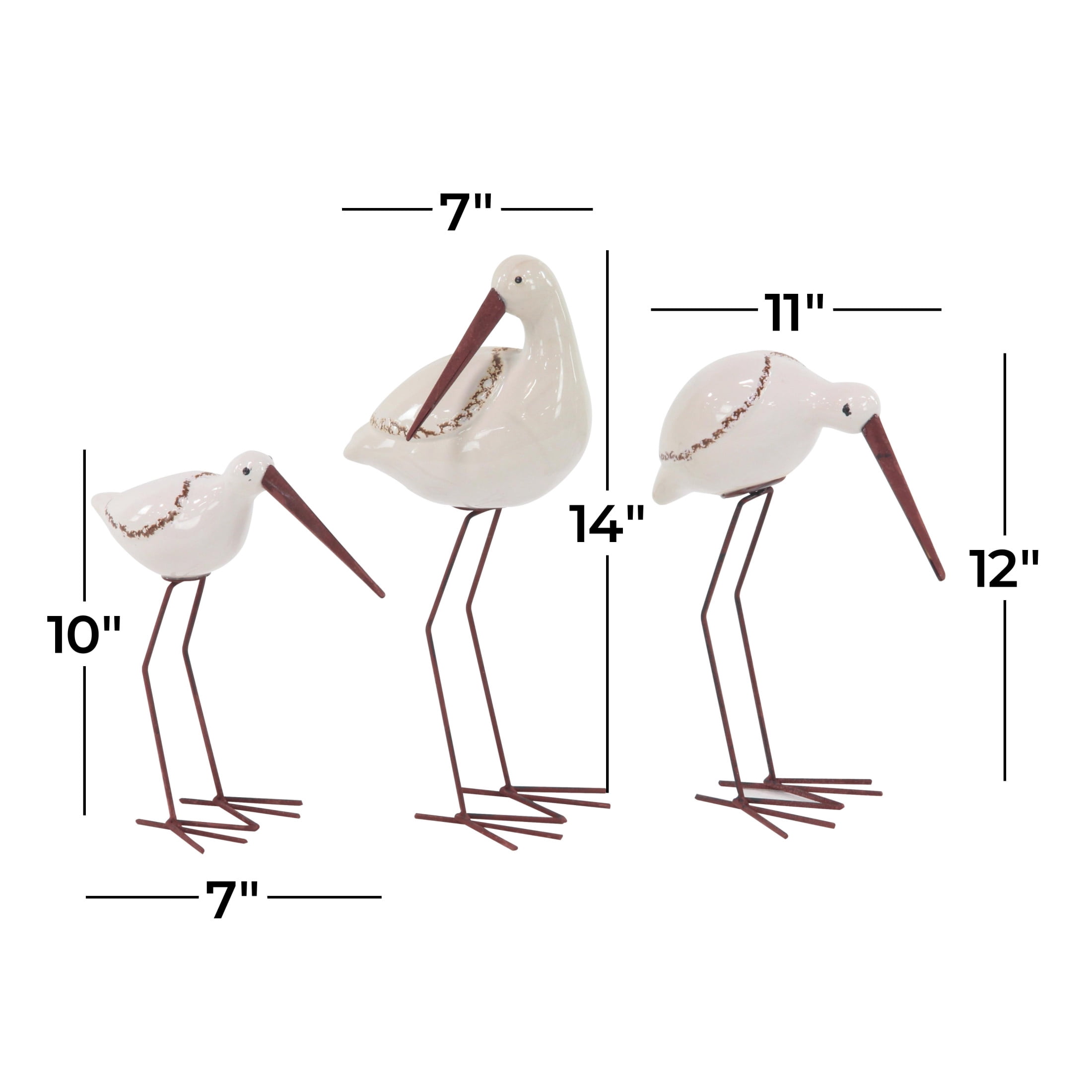 14", 10", 12"H White Ceramic Bird Sculpture, by DecMode (3 Count)
