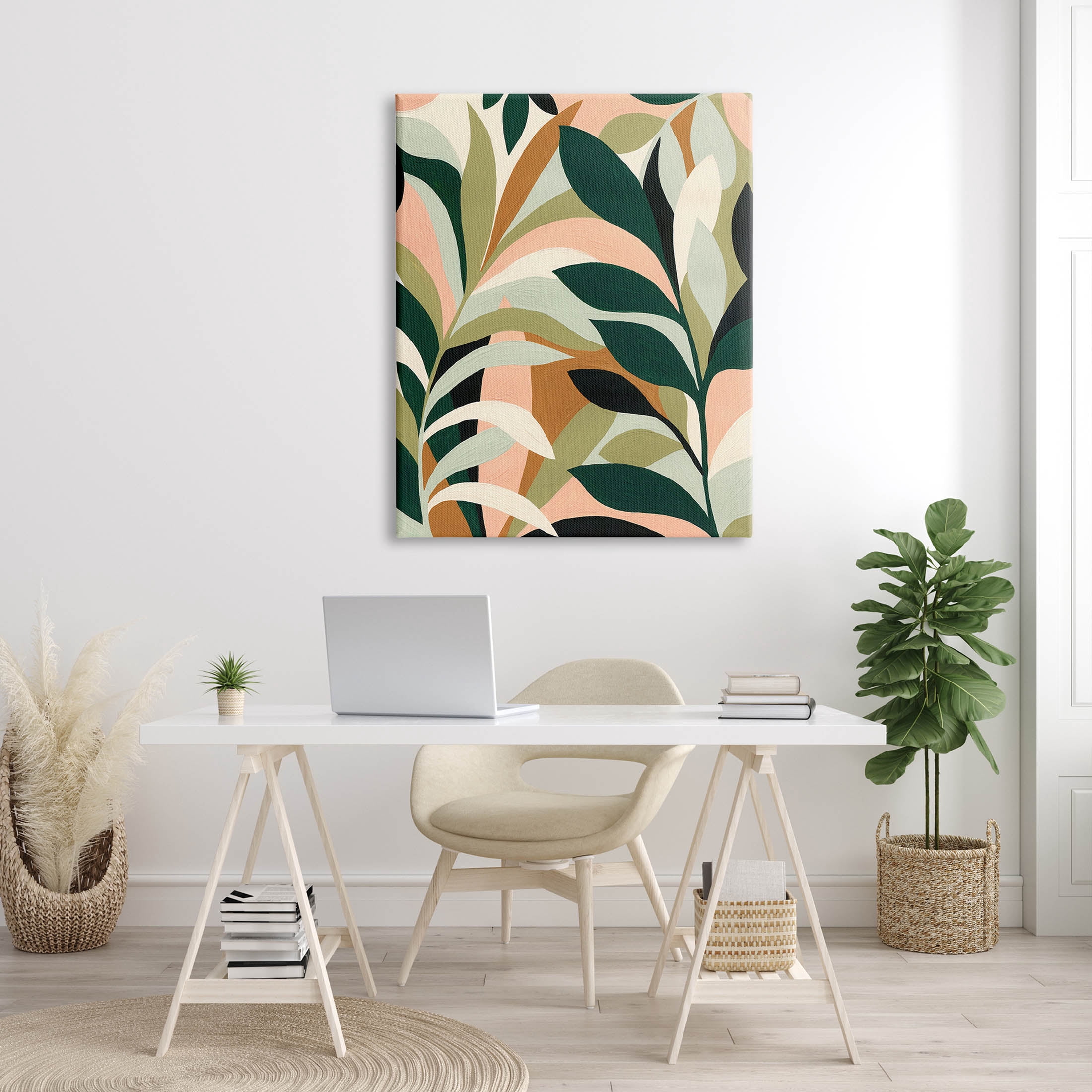 Contemporary Layered Leaves Botanical & Floral Graphic Art Gallery Wrapped Canvas Print Wall Art