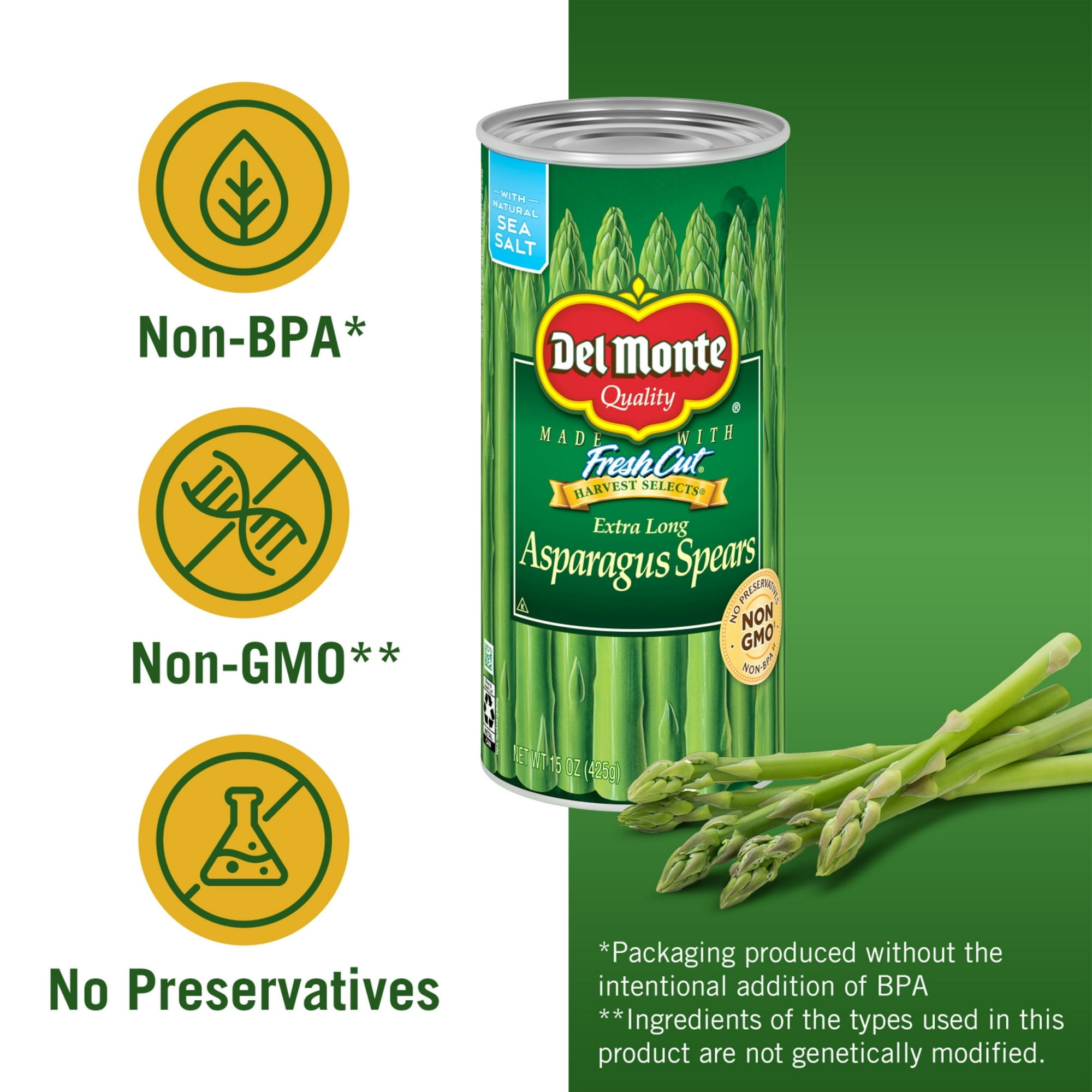 Del Monte Extra Long Asparagus Spears, Canned Vegetables, 15 oz Can
