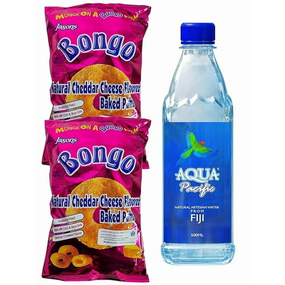 Combo Deal - Bongo Cheese Snack Puffs, Natural Bottled Water (2 Pack x 156g / 500 mL Bottle Water) Favorite Goodness Pacific Islanders