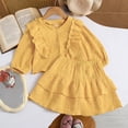 thumbnail image 6 of FYDUU Girls Clothes 2 Piece Set Ruffle Long Sleeve Button Down Shirts Top + Skirt Set Kids Girl Fashion Back To School Outfits 6-7 Years, 6 of 9