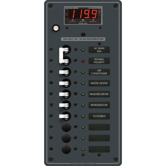 Panel principal AC Blue Sea Systems 8406 con 8 posiciones