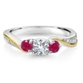 thumbnail image 2 of Gem Stone King 925 Silver and 10K Yellow Gold White Created Sapphire Red Ruby and White Lab Grown Diamond 3 Stone Engagement Ring for Women (0.59 Cttw, September Birthstone, Size 6), 2 of 3