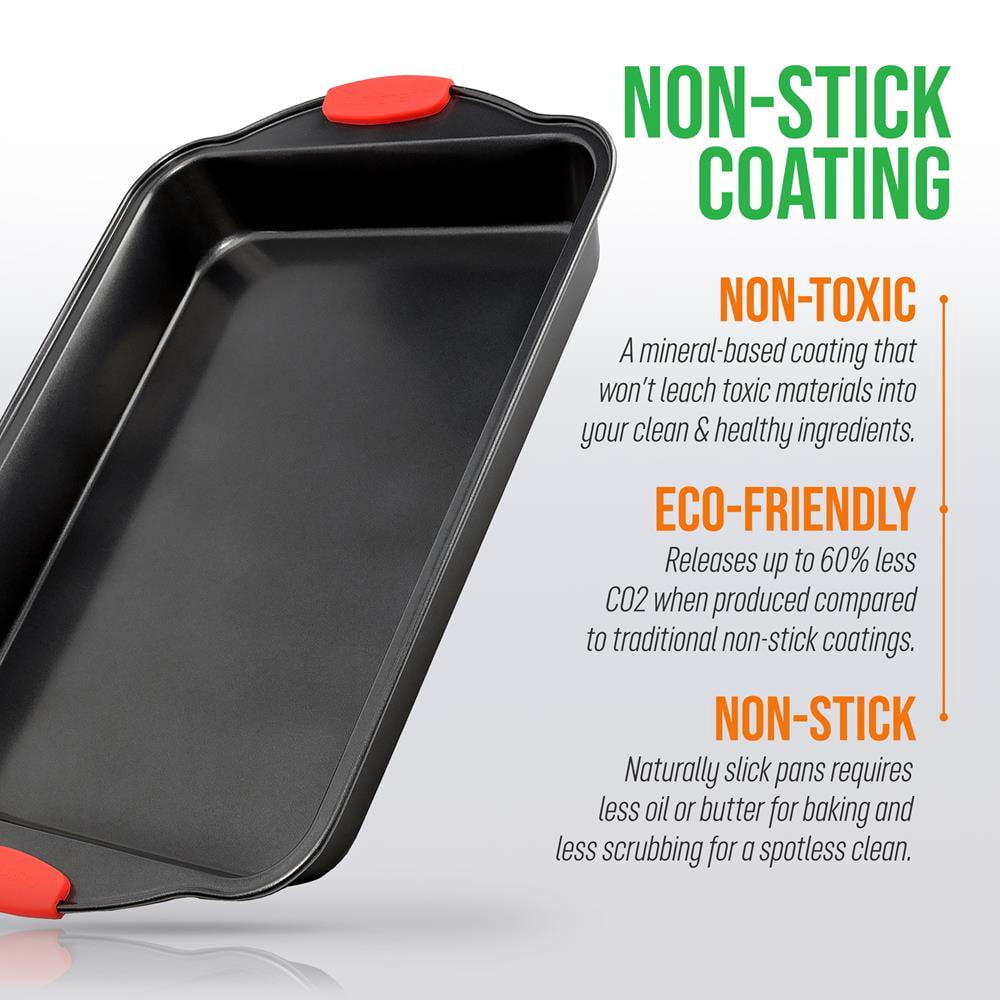 NutriChef 17” Non-Stick Baking Pan, Black Carbon Steel Bake Pan with Red Silicone Handles, (Black)