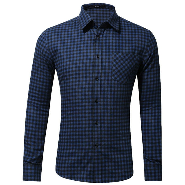 Blouse à Manches Longues pour Hommes Automne Décontractée Ajustée à Manches Longues Col Rabattu Poche Chemise