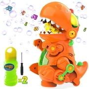WisToyz Bubble Machine Bubble Maker, Walk & Stand Orange Dinosaur Bubble Machine with Music and Lights, Automatic Indoor Outdoor Bubble Machine for Kids Toddlers Toys Easy to Use 3 AA Batteries Needed
