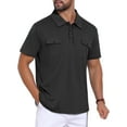 thumbnail image 4 of INSPIRE CHIC Men's Collared Short Sleeve Double Chest Pockets Outdoor Polo Shirt M Black, 4 of 5