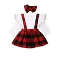 thumbnail image 4 of Dewadbow 3PCS Kid Baby Girl Long Sleeve Lace Tops Plaid Bib Dress Outfit Party Clothes, 4 of 5