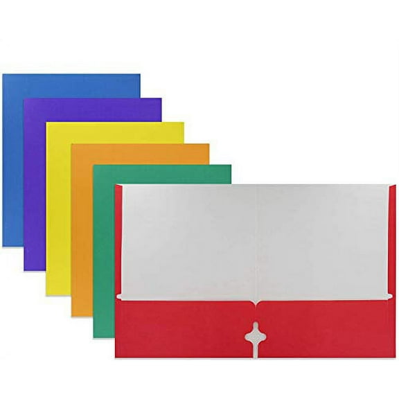 Emraw 2 Pocket Portfolio Two Pockets Folder Legal Document Organizer Designed for Home, Office, School, Classroom, Medical Records and More - Assorted Color (Pack of 6)