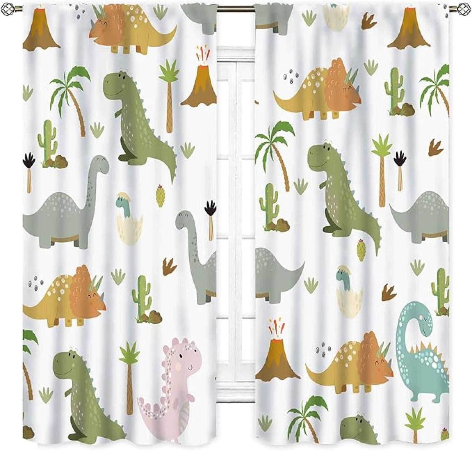 Dinosaur Curtains For Boys Room, Cartoon Dino Cute Animal Printed Baby Kids Room Decor Blackout Window Drapes Treatments For Children Nursery Bedroom Living Room 42"W x 84"L (Pack of 2)