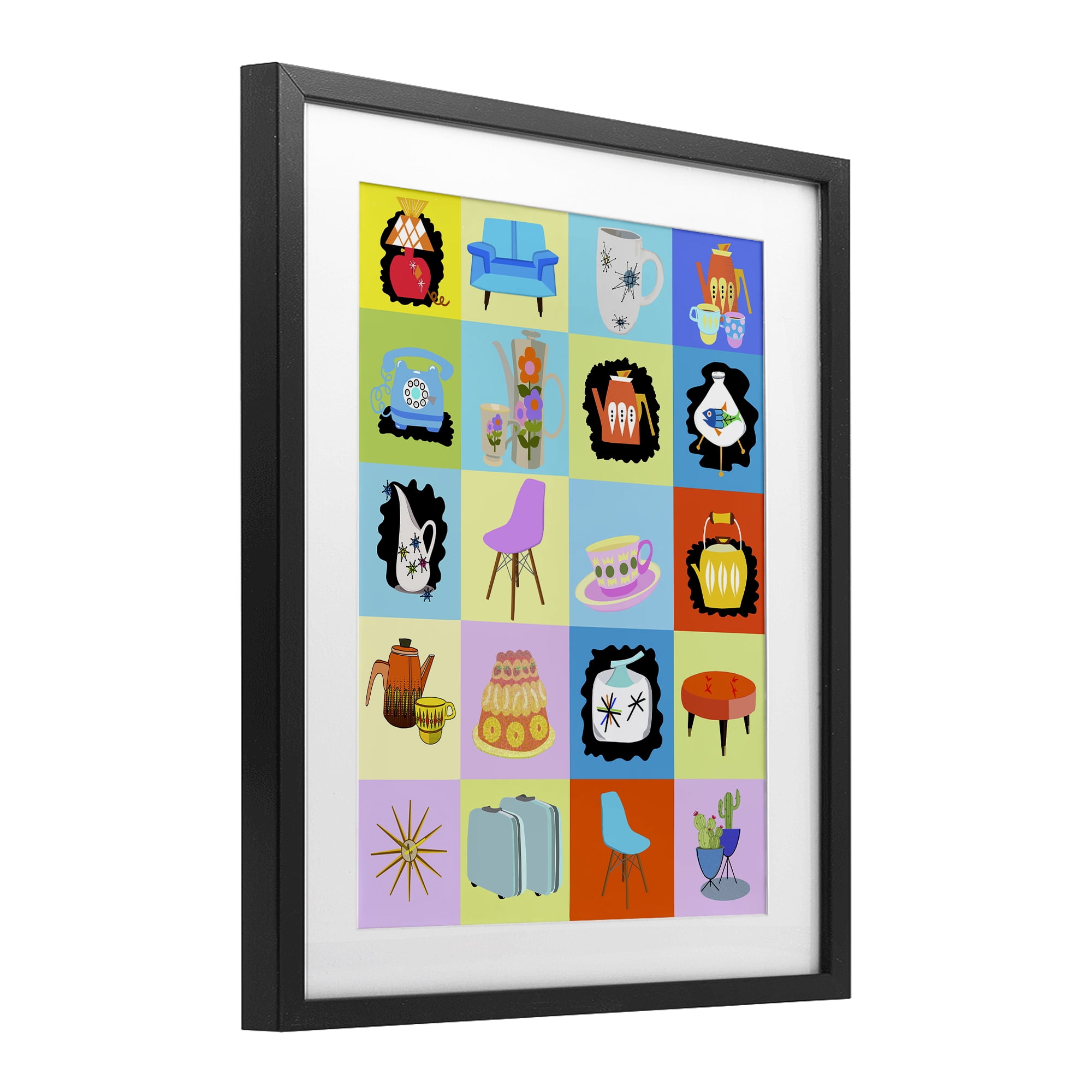 Retro Vintage Vignettes Black Framed Print Under Glass, design by Lynnda Rakos